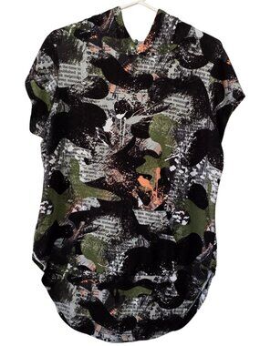 NYC Short Sleeve Pullover Camouflage & Newsprint Pattern Hoodie Shirt Size 2X